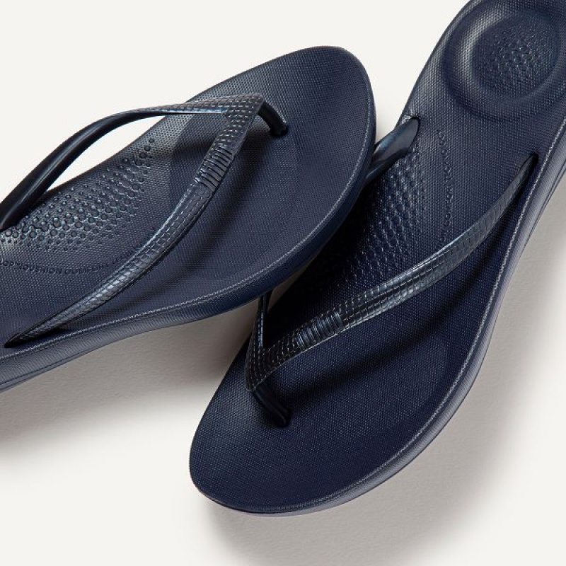 Navy Women's FitFlop Iqushion Ergonomic Flip Flops | 650MPSDEL