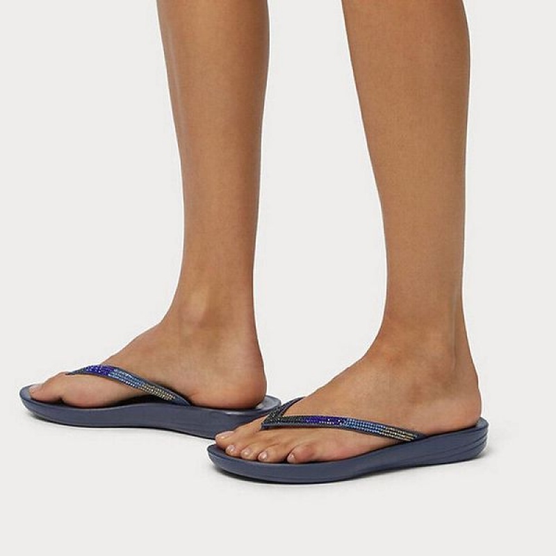 Navy Women's FitFlop Iqushion Ombre Sparkle Flip Flops | 130GZVEIS