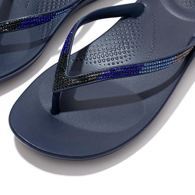 Navy Women's FitFlop Iqushion Ombre Sparkle Flip Flops | 130GZVEIS