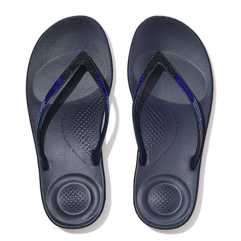 Navy Women's FitFlop Iqushion Ombre Sparkle Flip Flops | 130GZVEIS