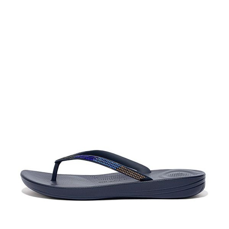 Navy Women\'s FitFlop Iqushion Ombre Sparkle Flip Flops | 130GZVEIS