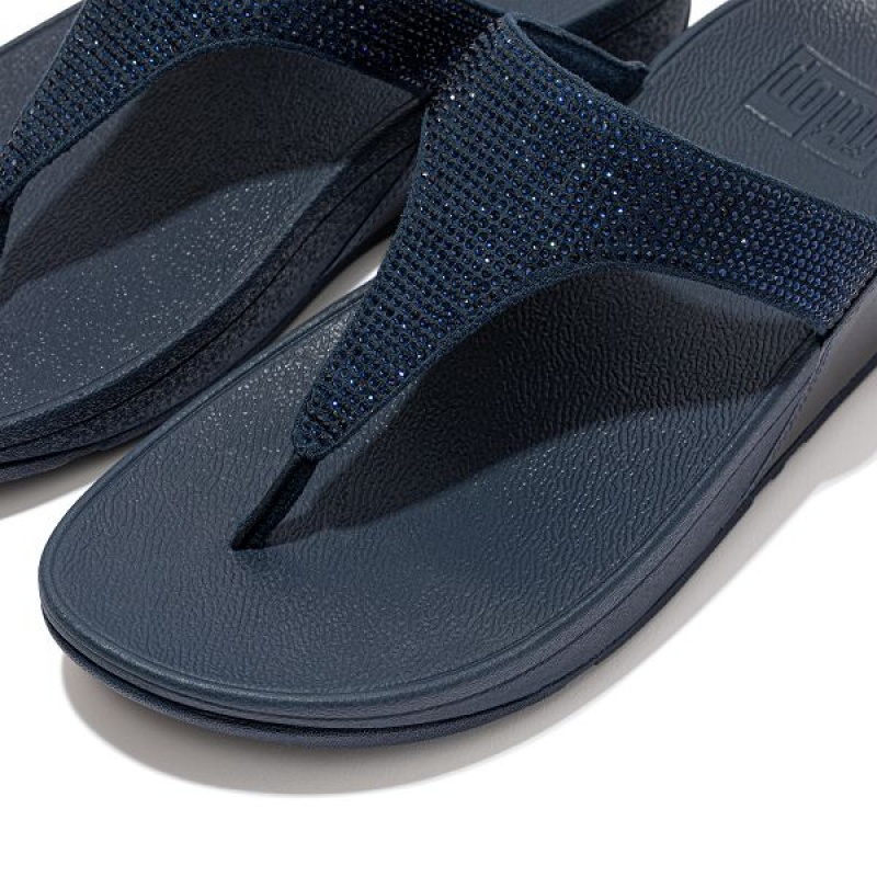 Navy Women's FitFlop Lulu Crystal Toe-Post Sandals | 948MHXWZG