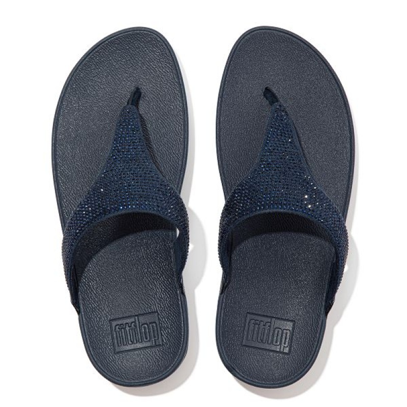 Navy Women's FitFlop Lulu Crystal Toe-Post Sandals | 948MHXWZG