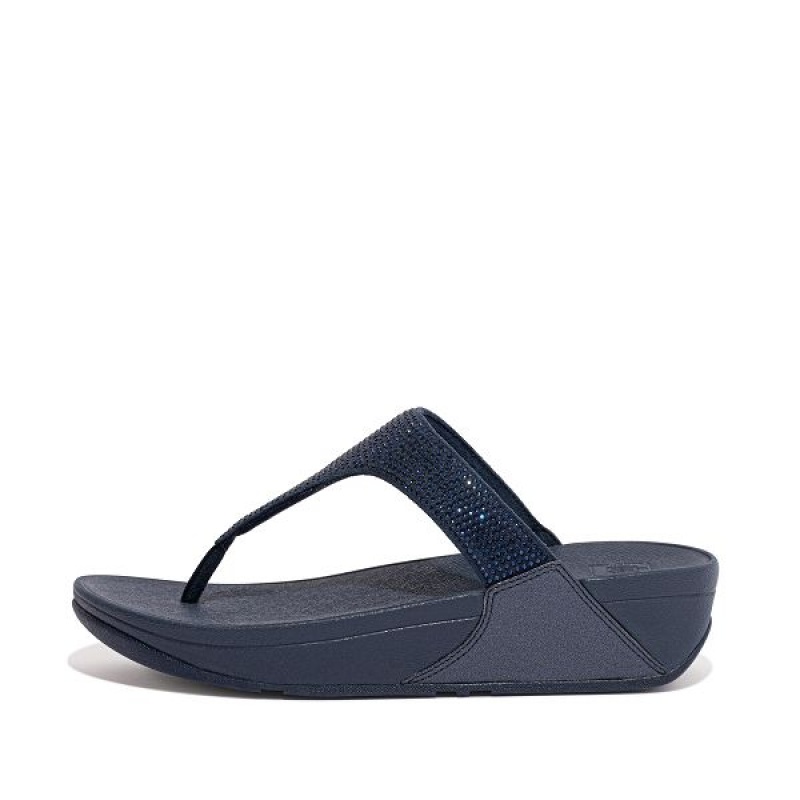 Navy Women\'s FitFlop Lulu Crystal Toe-Post Sandals | 948MHXWZG