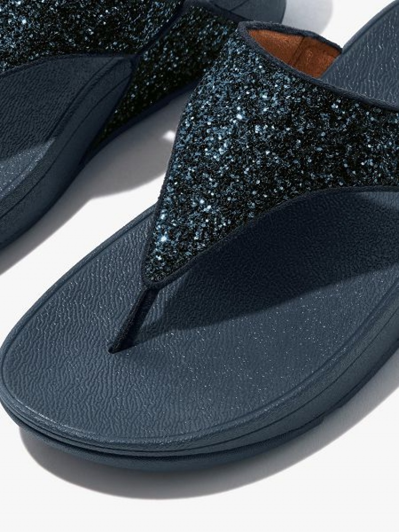 Navy Women's FitFlop Lulu Glitter Toe-Post Sandals | 214DATZKN