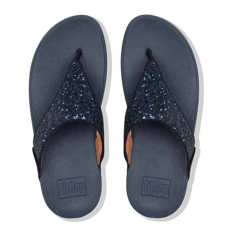 Navy Women's FitFlop Lulu Glitter Toe-Post Sandals | 214DATZKN