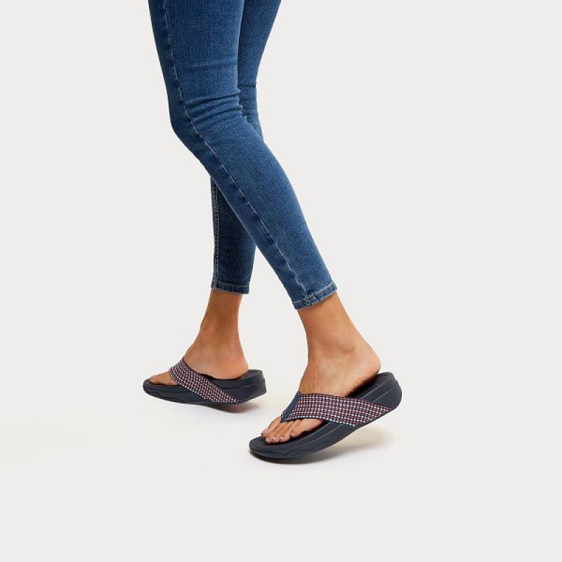 Navy Women's FitFlop Surfa Toe-Post Sandals | 549MPGUAR