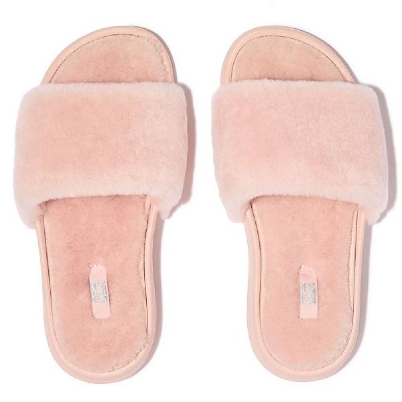 Pink / Light Blue Women's FitFlop Iqushion Shearling Slides | 418NCZMVY