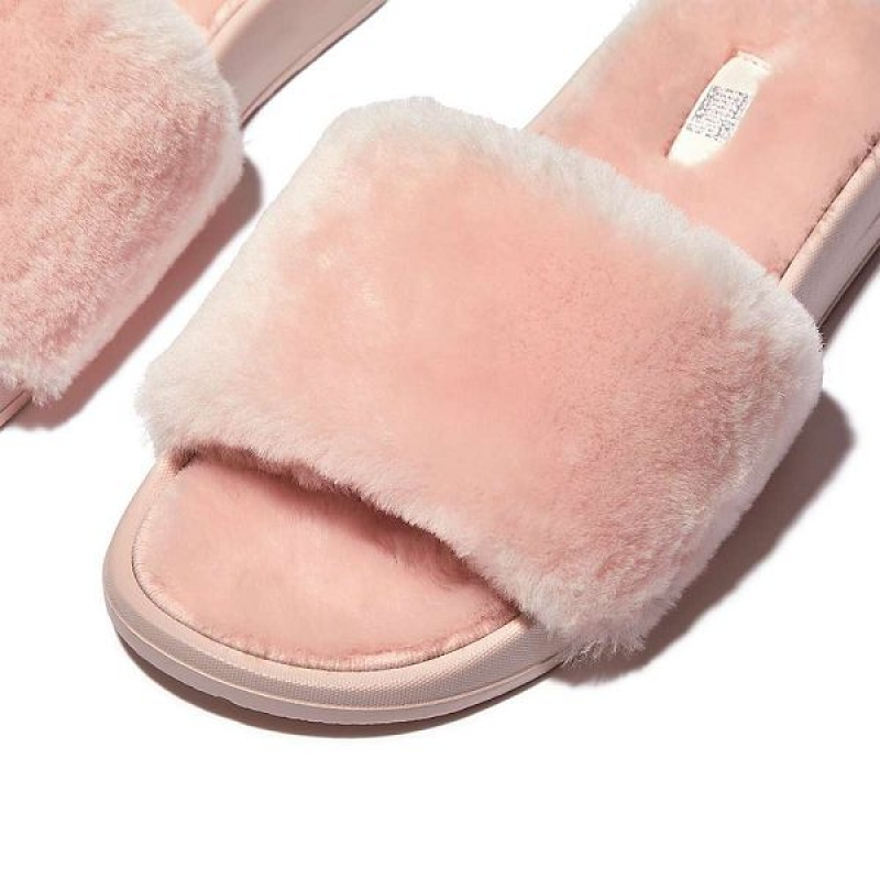 Pink / Light Blue Women's FitFlop Iqushion Shearling Slides | 418NCZMVY