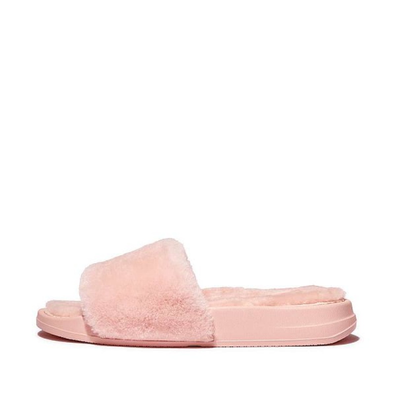 Pink / Light Blue Women\'s FitFlop Iqushion Shearling Slides | 418NCZMVY