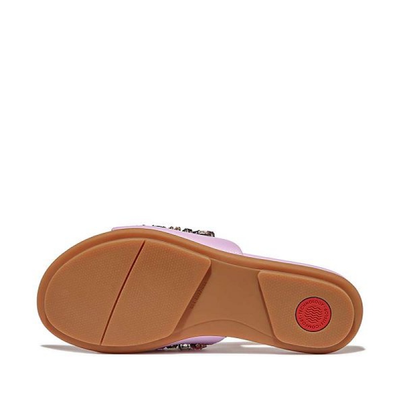 Purple Women's FitFlop Gracie Jewel Deluxe Leather Slides | 350YKLGBO