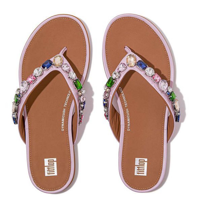 Purple Women's FitFlop Gracie Jewel Deluxe Leather Flip Flops | 427CKSNAJ