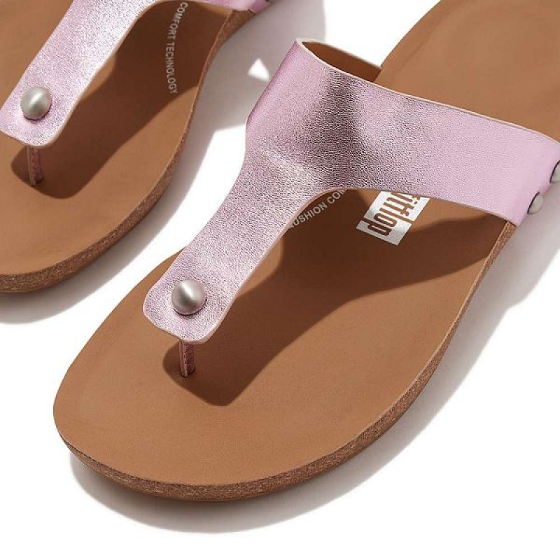 Purple Women's FitFlop Iqushion Metallic Leather Toe-Post Sandals | 769ECRSHX