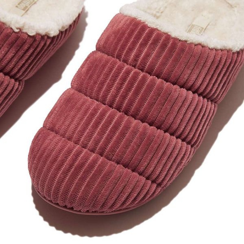 Red Women's FitFlop Chrissie Biofleece Lined Corduroy Slippers | 842CYZHDW