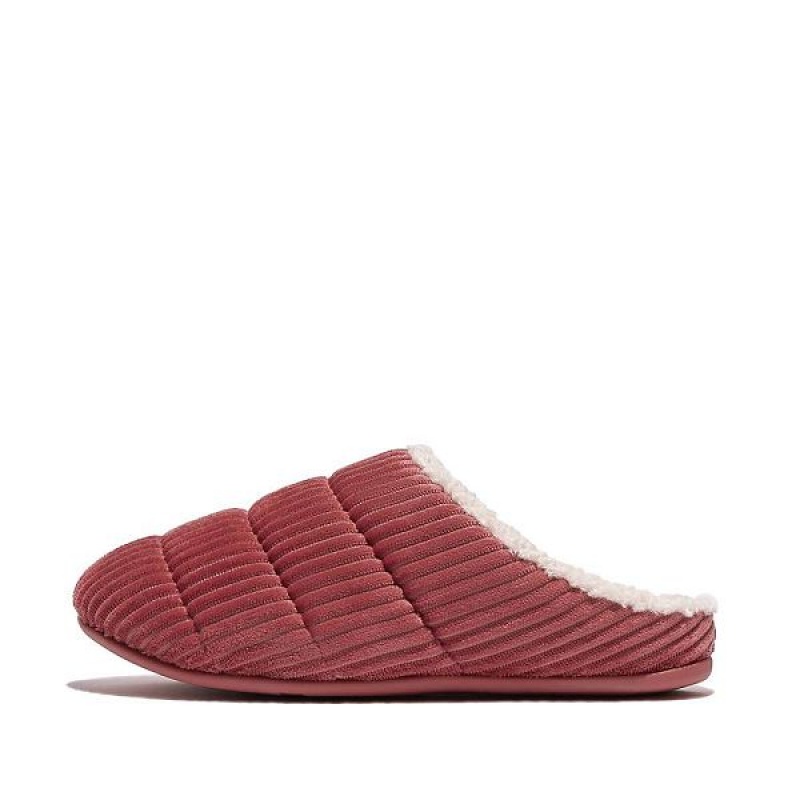 Red Women\'s FitFlop Chrissie Biofleece Lined Corduroy Slippers | 842CYZHDW