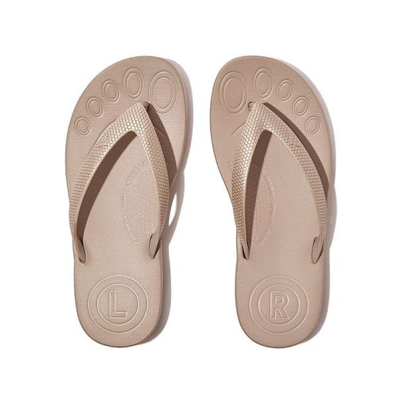 Rose Gold Kids' FitFlop Iqushion Junior Shimmer Ergonomic Flip Flops | 278SVCIND