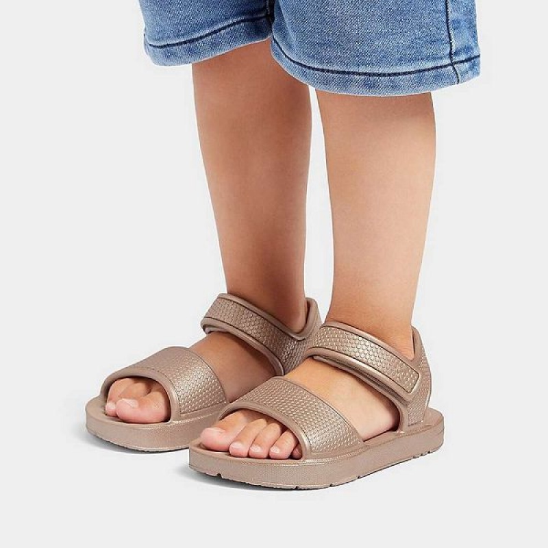 Rose Gold Kids' FitFlop Iqushion Toddler Shimmer Ergonomic Back-Strap Sandals | 504RTDEHK