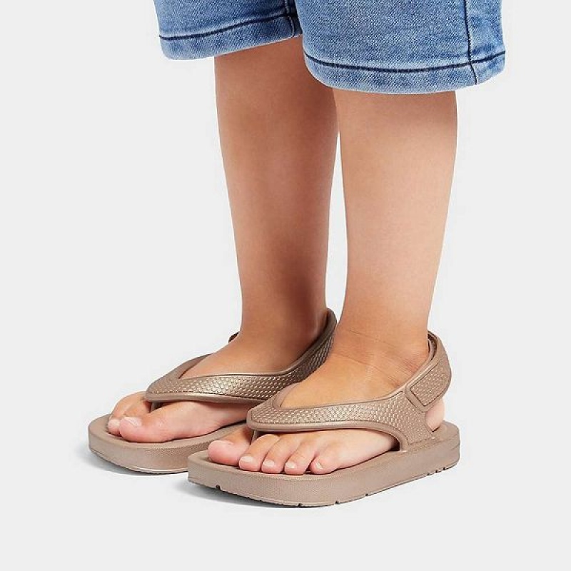 Rose Gold Kids' FitFlop Iqushion Toddler Shimmer Ergonomic Back-Strap Flip Flops | 974OECNIG