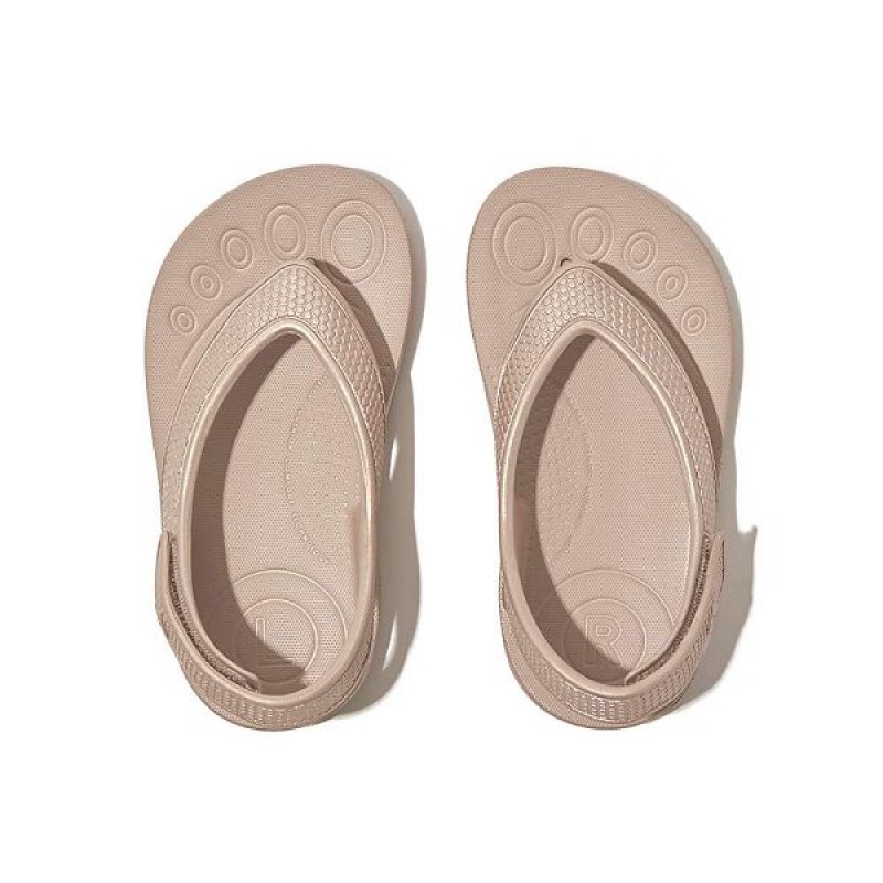 Rose Gold Kids' FitFlop Iqushion Toddler Shimmer Ergonomic Back-Strap Flip Flops | 974OECNIG