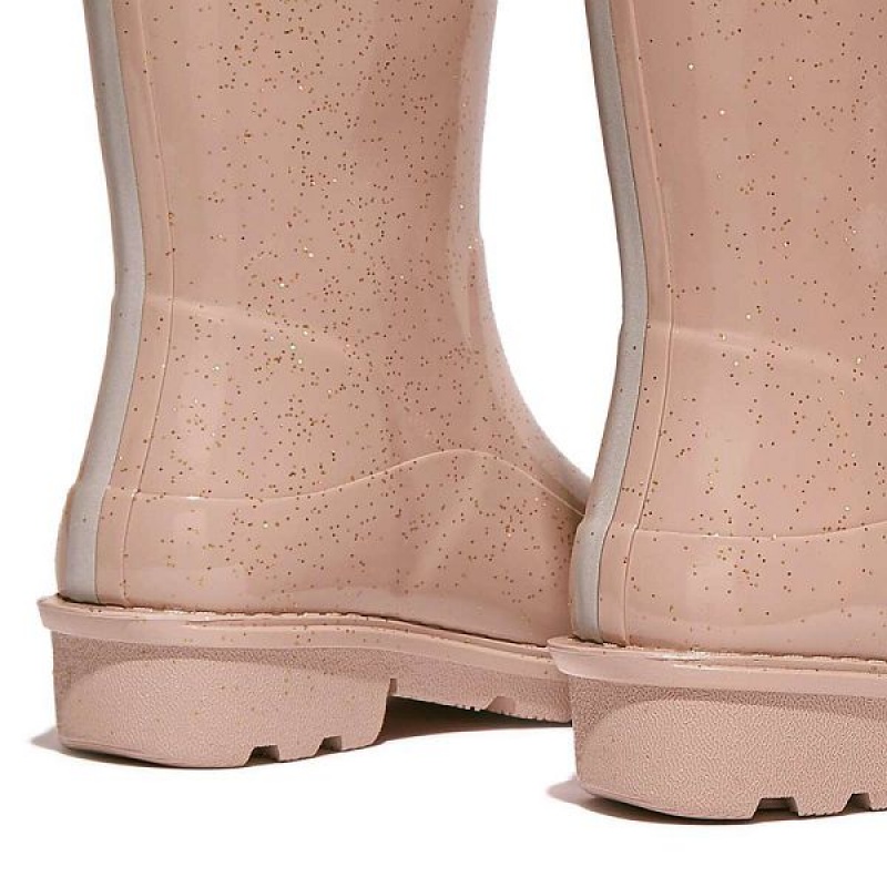 Rose Gold Kids' FitFlop Wonderwelly Junior Glitter Ergonomic Wellington Rain Boots | 804LKWXTJ