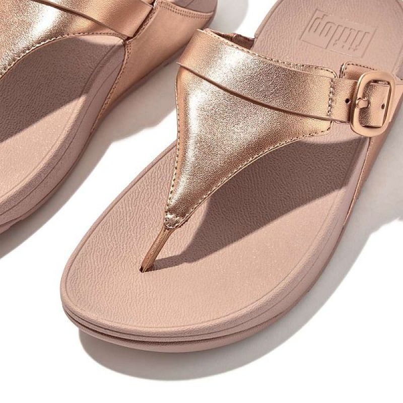 Rose Gold Women's FitFlop Lulu Adjustable Leather Toe-Posts Sandals | 896OIQGNW