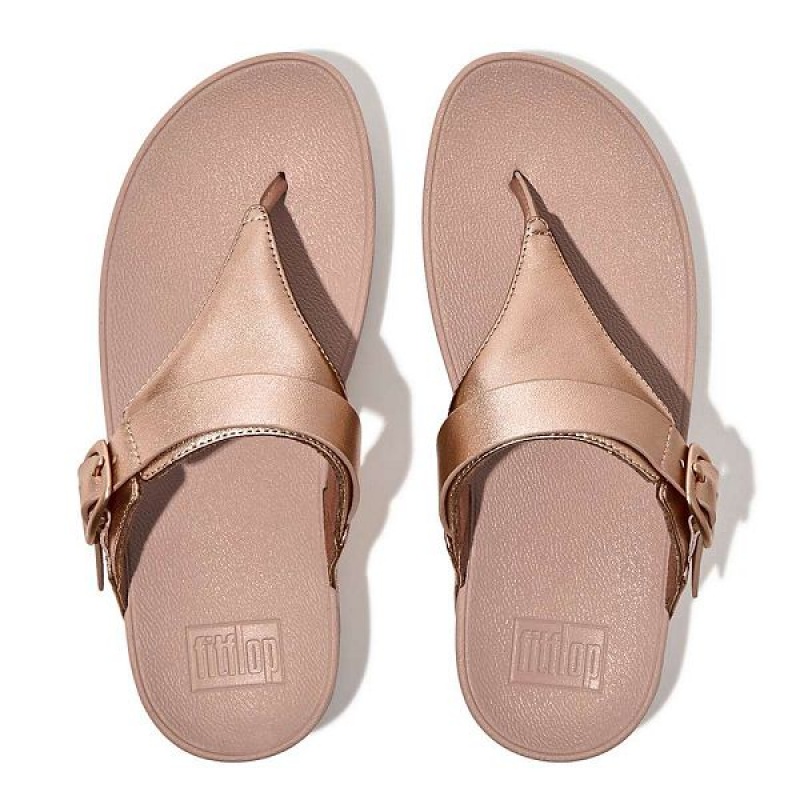 Rose Gold Women's FitFlop Lulu Adjustable Leather Toe-Posts Sandals | 896OIQGNW