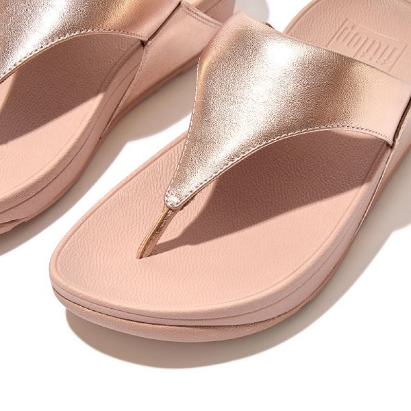 Rose Gold Women's FitFlop Lulu Leather Toe-Post Sandals | 612LMDUOV