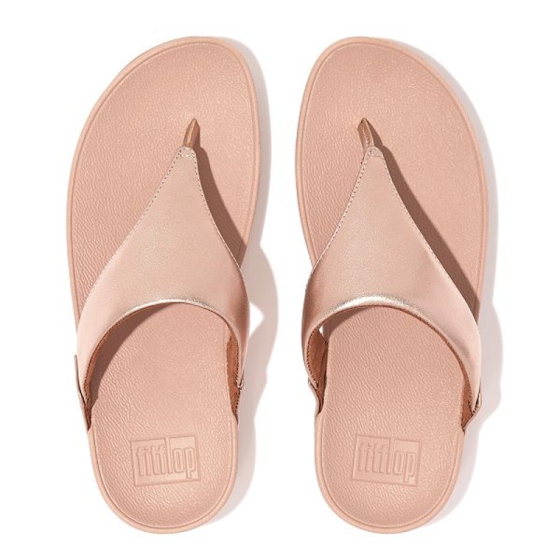 Rose Gold Women's FitFlop Lulu Leather Toe-Post Sandals | 612LMDUOV