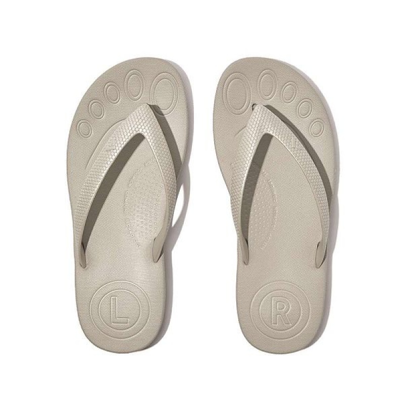 Silver Kids' FitFlop Iqushion Junior Shimmer Ergonomic Flip Flops | 528RZBDXF