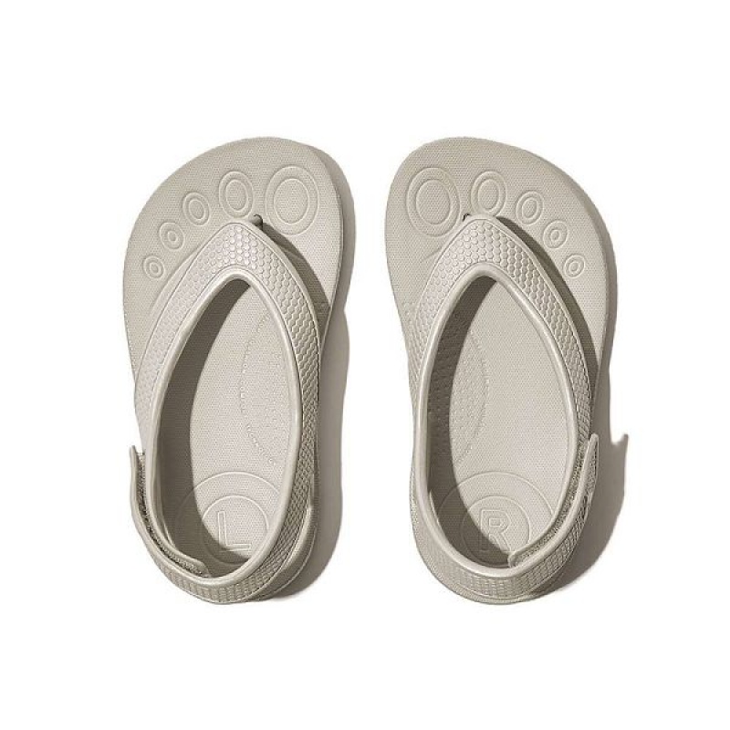 Silver Kids' FitFlop Iqushion Toddler Shimmer Ergonomic Back-Strap Flip Flops | 768DGTKPV