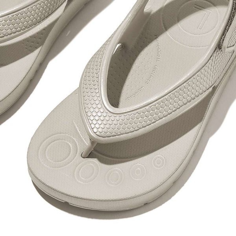 Silver Kids' FitFlop Iqushion Toddler Shimmer Ergonomic Back-Strap Flip Flops | 768DGTKPV