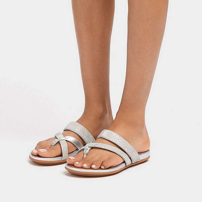 Silver Women's FitFlop Gracie Shimmerlux Strappy Toe-Post Sandals | 908CXPQAR