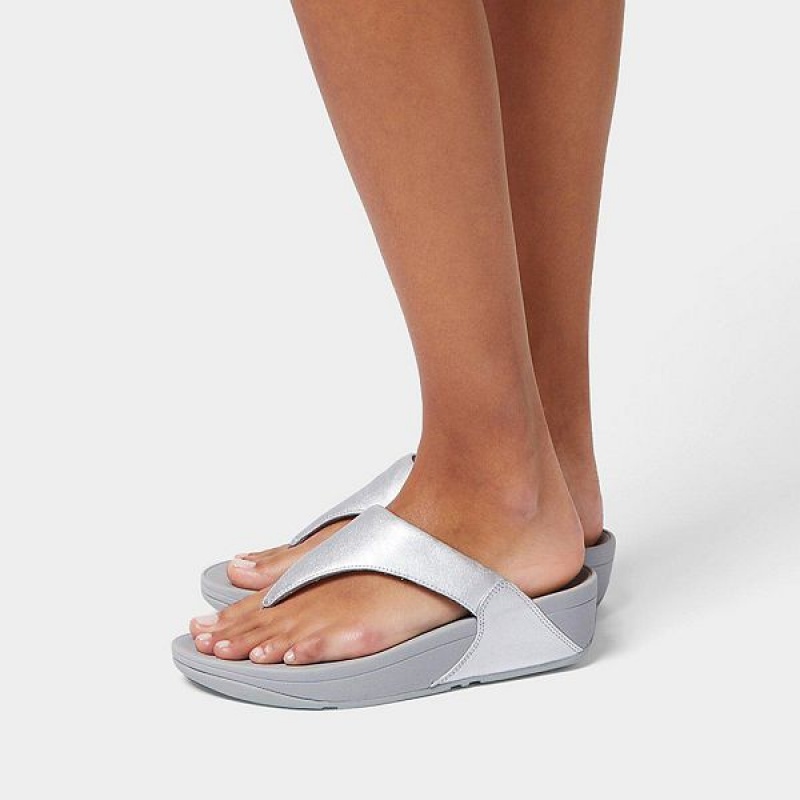 Silver Women's FitFlop Lulu Leather Toe-Post Sandals | 124BEGQMN