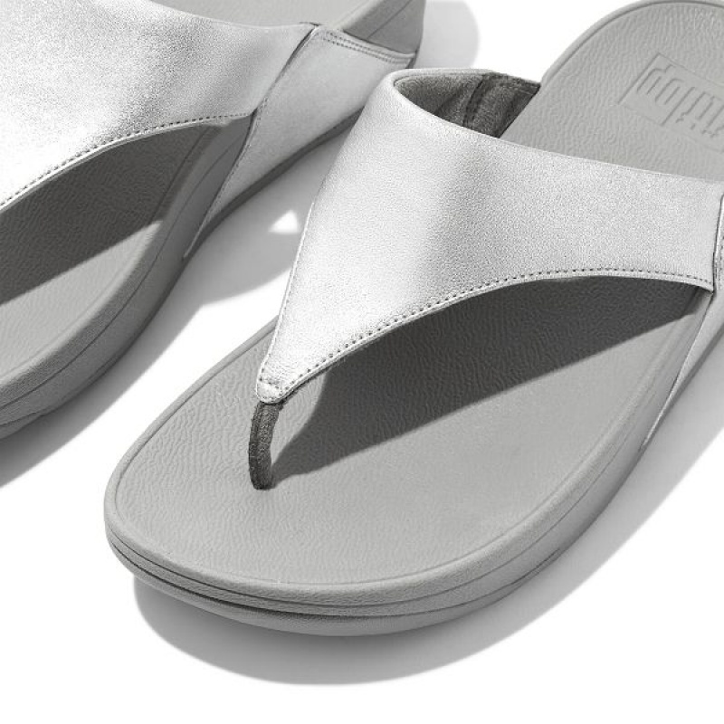 Silver Women's FitFlop Lulu Leather Toe-Post Sandals | 124BEGQMN