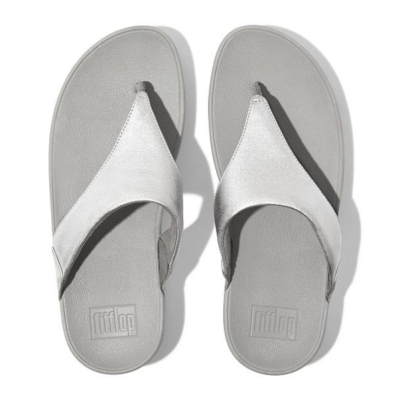 Silver Women's FitFlop Lulu Leather Toe-Post Sandals | 124BEGQMN