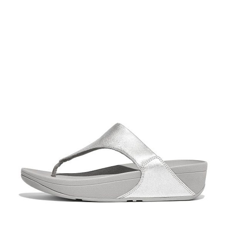 Silver Women\'s FitFlop Lulu Leather Toe-Post Sandals | 124BEGQMN