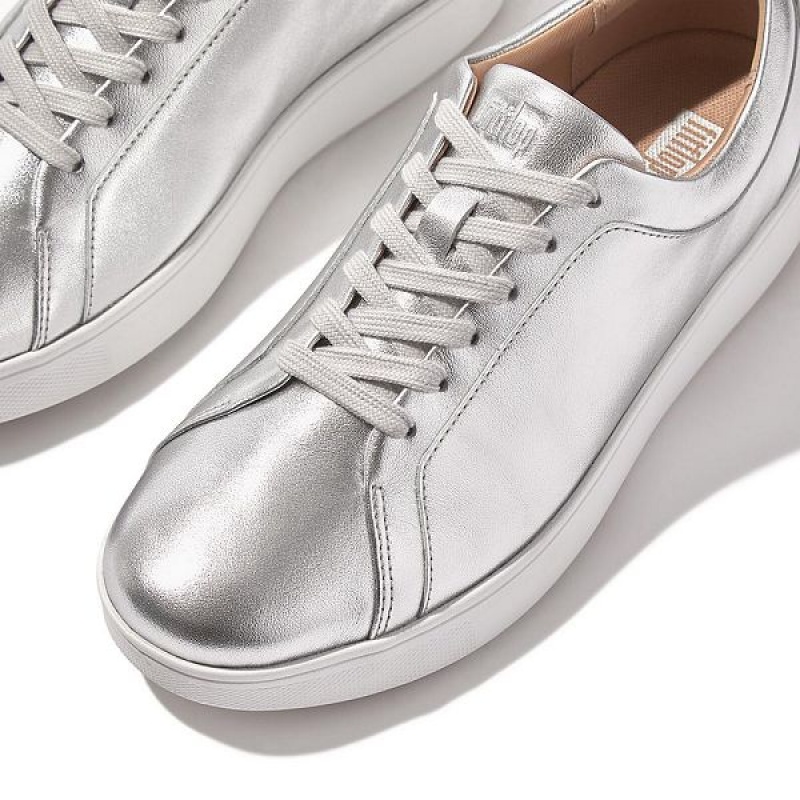 Silver Women's FitFlop Rally Leather Sneakers | 351KWTVUL