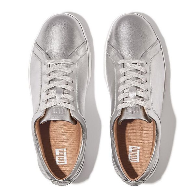 Silver Women's FitFlop Rally Leather Sneakers | 351KWTVUL