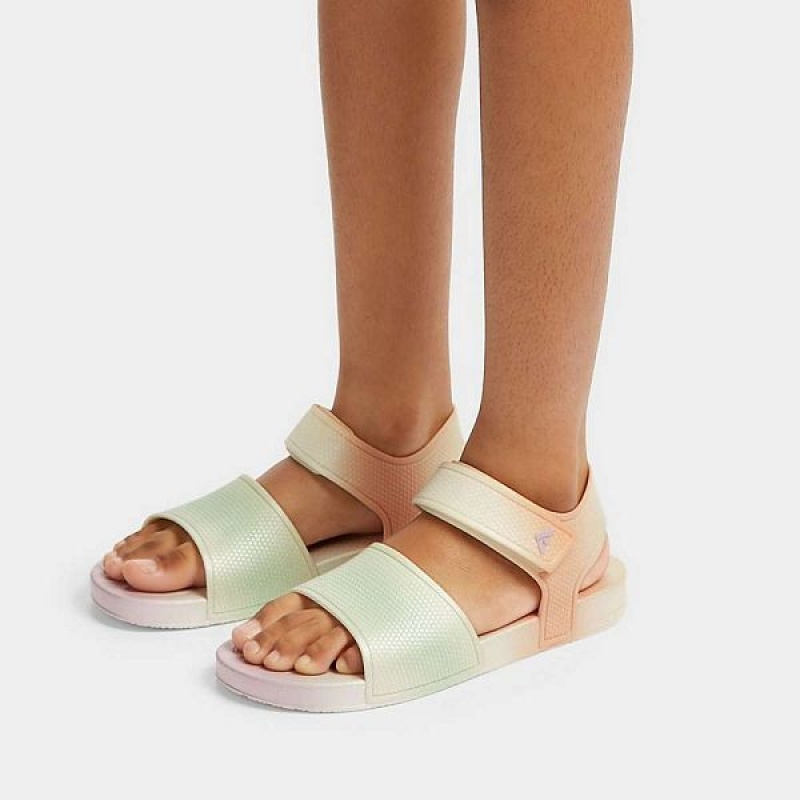 White Kids' FitFlop Iqushion Junior Iridescent Ergonomic Back-Strap Sandals | 032QMDYZF