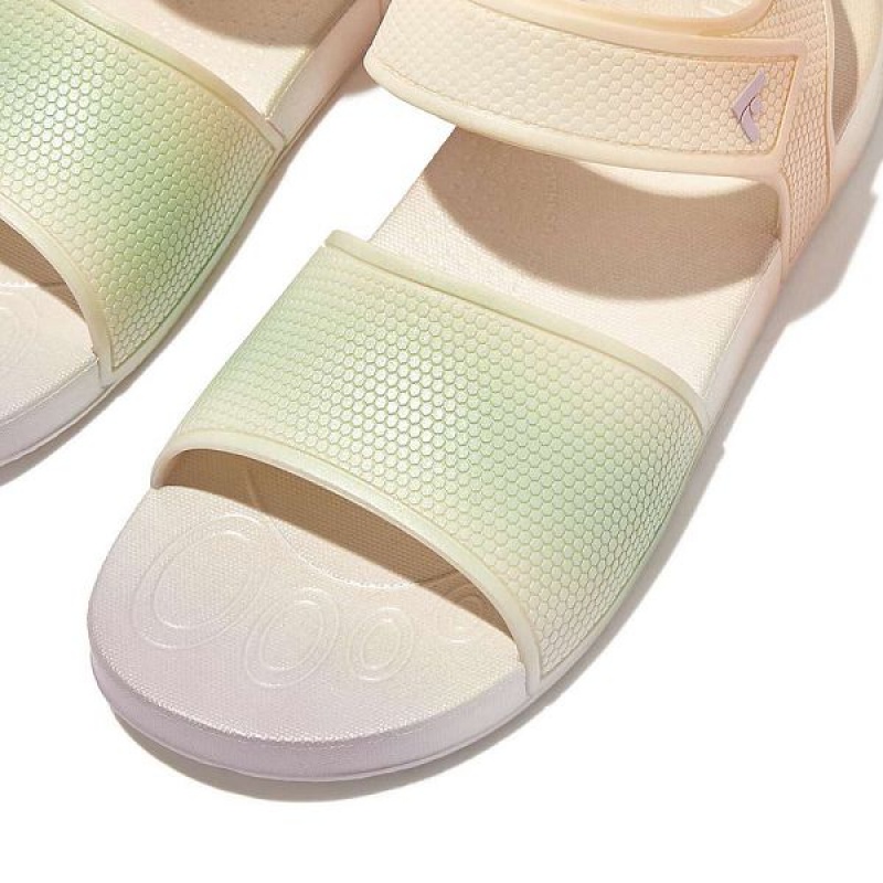 White Kids' FitFlop Iqushion Junior Iridescent Ergonomic Back-Strap Sandals | 032QMDYZF