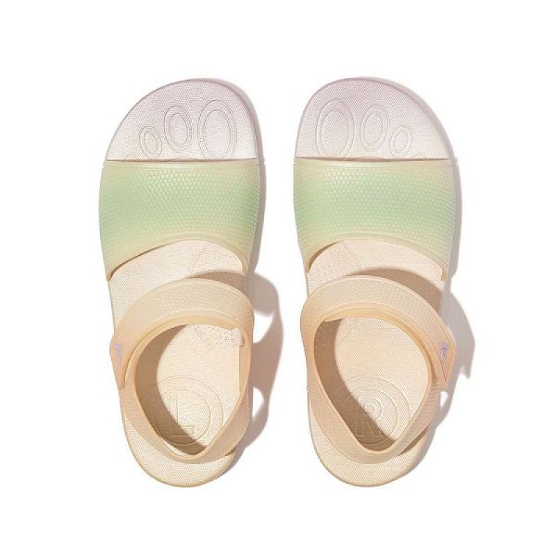 White Kids' FitFlop Iqushion Junior Iridescent Ergonomic Back-Strap Sandals | 032QMDYZF