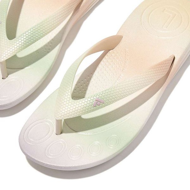 White Kids' FitFlop Iqushion Junior Iridescent Ergonomic Flip Flops | 396LKERCJ