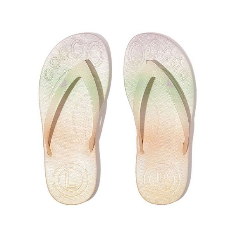 White Kids' FitFlop Iqushion Junior Iridescent Ergonomic Flip Flops | 396LKERCJ