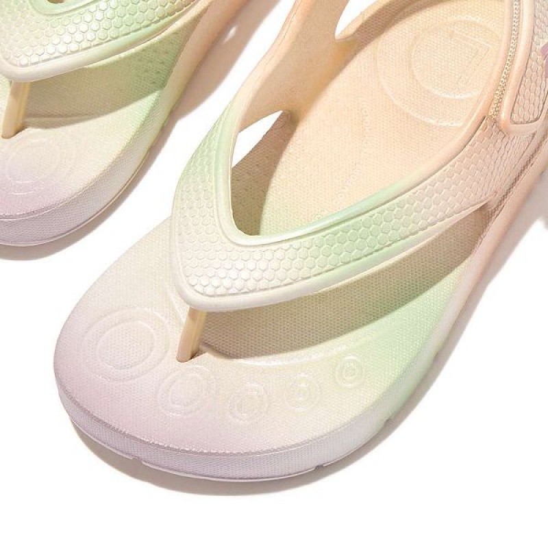 White Kids' FitFlop Iqushion Toddler Iridescent Ergonomic Back-Strap Flip Flops | 289PHBZMD