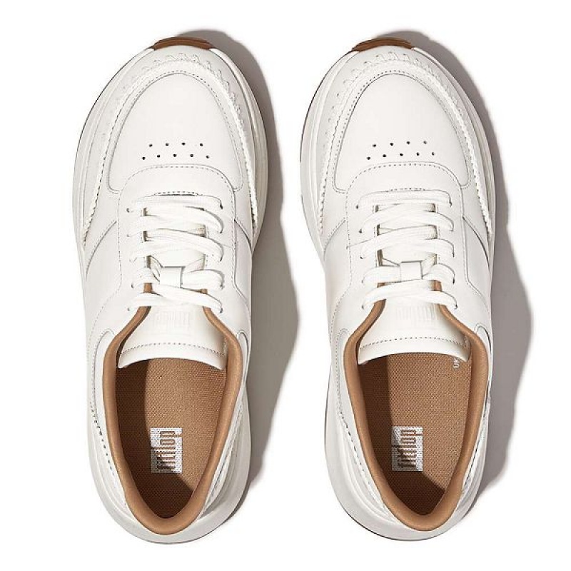 White Women's FitFlop F-Mode Leather Flatform Sneakers | 627FXIOEL