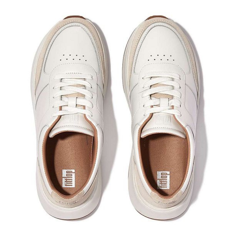 White Women's FitFlop F-Mode Leather Suede Flatform Sneakers | 367RDJAVI