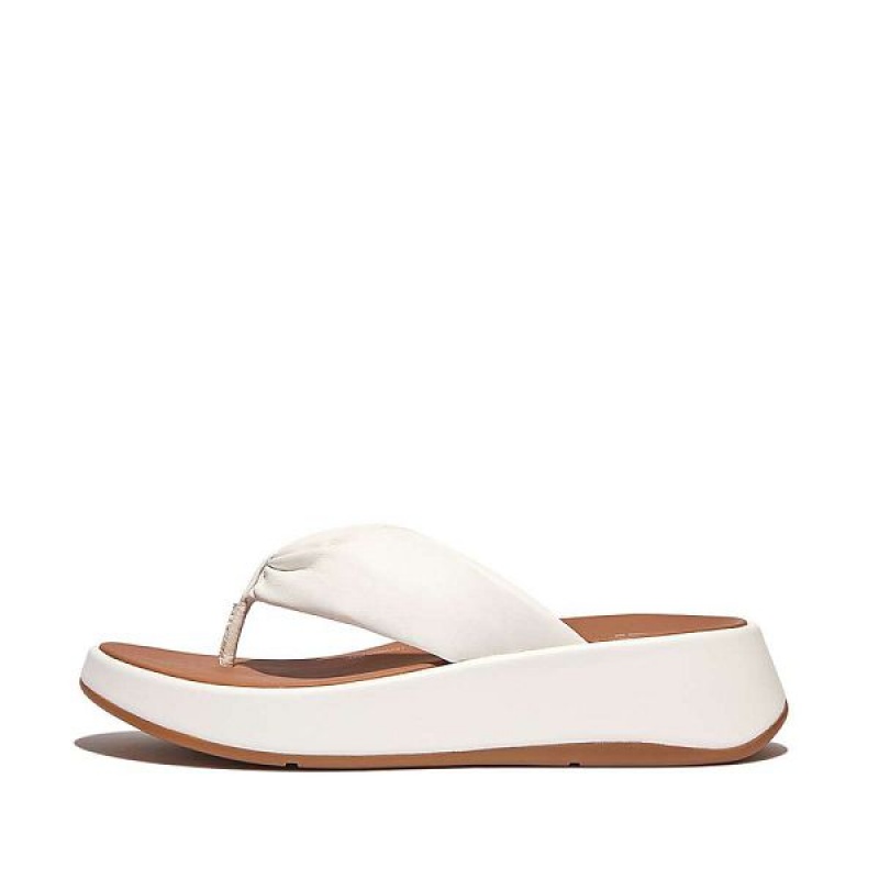 White Women\'s FitFlop F-Mode Leather Twist Flatform Toe-Post Sandals | 814HNTPQG