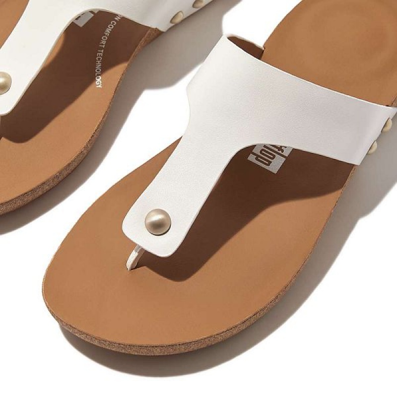 White Women's FitFlop Iqushion Leather Toe-Post Sandals | 621TDCNVS