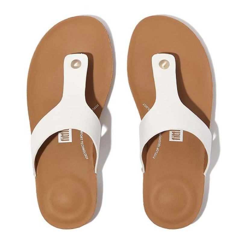 White Women's FitFlop Iqushion Leather Toe-Post Sandals | 621TDCNVS