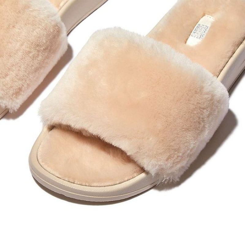 White Women's FitFlop Iqushion Shearling Slides | 295KZHQUS